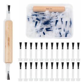 WOKOTO 50pcs Nail Polish Brush Replacement Brush With double side wood pen holder Kit, Dip Powder Brushes For Liquid Nail Polish Replacement Brushes Gel Nail Brush Head Liquid Nail Fingernail Brush
