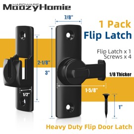 MaozyHomie Flip Door Latch, 90/180 Degree Barn Door Latch, Black Right Angle Door Lock Latch, Flip Gate Latches Hardware, Sliding Door Latch Lock for Cabinets, Bathroom, Barn Door, 1 Pack