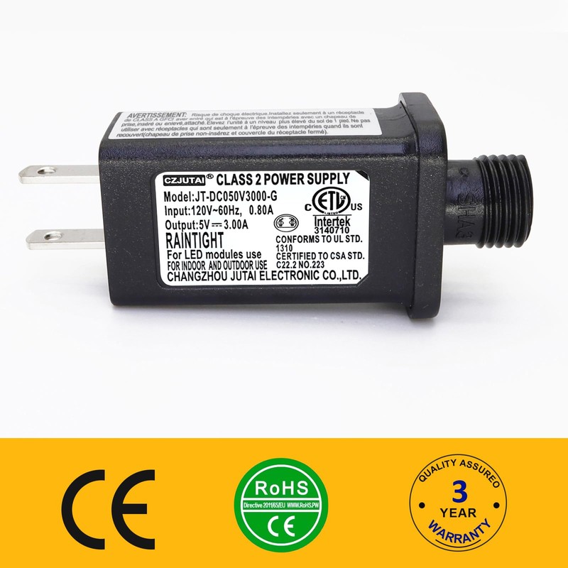 PremierAdapter 5V 3A 15W CZJUTAI JT-DC050V3000 IP44 Low Voltage LED