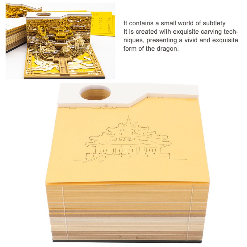 3D Memo Pad Chinese Dragon Palace Craft Paper Carving Sculpture