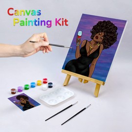 VOCHIC Painting Kit Pre Drawn Canvas for Painting for Adults Party Kits Paint and Sip Party Supplies 8x10 Canvas 8 Acrylic Colors,3 Brush,1 Pallet Chic Girl Art Set