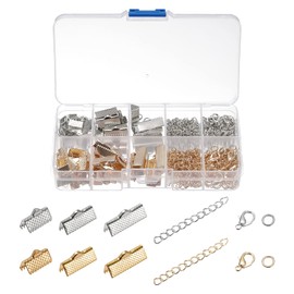 uxcell Jewelry Making Kit, 10/16/20mm Ribbon Crimp Clamp Ends, Bookmark Pinch with Jump Rings, Lobster Clasps, and Extension Chains for DIY Ribbon Bracelet