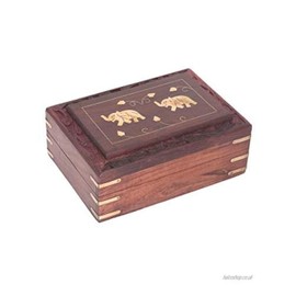 Garden Of Arts Wooden Jewelry Box Double Elephant Inlay Work Trinket/Vintage Box/Storage Box/Keepsake Jewelry Organizer Box Brown Color Size 7 X 5 Inch Easter Day/Mother Day/Good Friday Gift