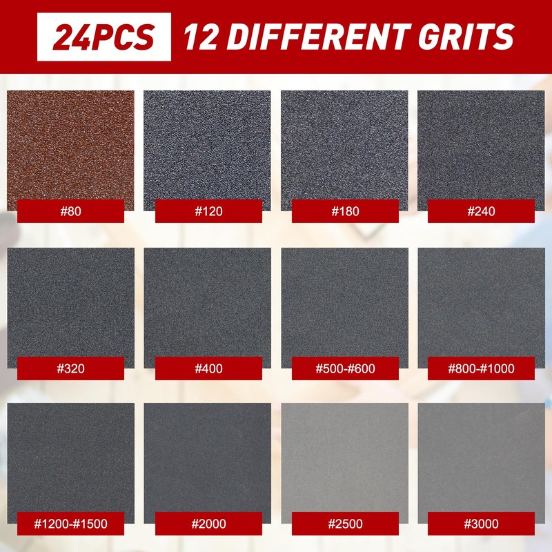 24 Pcs Sanding Sponge 800-1000 Grit, Washable & Reusable Sanding