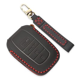 INTGET for 2022-2024 2025 Toyota Tundra Key Fob Cover, for 2023 2024 2025 Sequoia Key Fob Case, for Camry 2025 Leather Key Cover, for 2024 Grand Highlander, for 2024 Tacoma (Black Leather Red Thread)