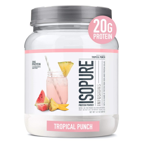 Isopure Infusions, Refreshingly Light Fruit Flavored Whey Protein Isolate Powder, "Shake Vigorously & Infuses in a Minute", Tropical Punch, 16 Servings