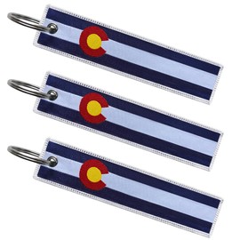 FHZJKJX 3 Pack Colorado State Flag Keychain Tag with Key Ring - Keys, Cars, Motorcycles, Backpacks, Luggage and Gifts - EDC