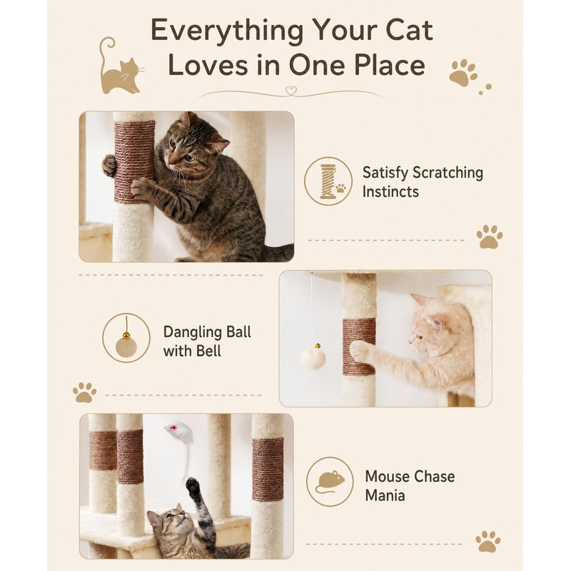 LIKISAK Cat Tower, 71 Inch Heavy Duty Cat Tree for