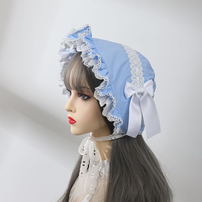 Victorian White Lace Bonnet Hat for Women Ladies Handmaid Medieval