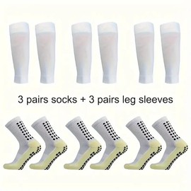 Soccer Grip Socks,Shin Guard Sleeves Set for Football Basketball for Men and Women One Size:_3Set-White