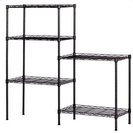 Adjustable 5-Shelf Metal Organizer Wire Rack with Hooks for Supermarket Shelving StorageColor: Black Color