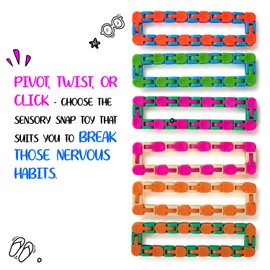 Neliblu Wacky Tracks 6 Pack Sensory Fidget Toys Snap and Click Fidget Cube Puzzles Bulk - ADHD, Autism, Stress Relief Therapy - Fidget Toys for Sensory Kids, Keeps Fingers Busy and Minds Focused