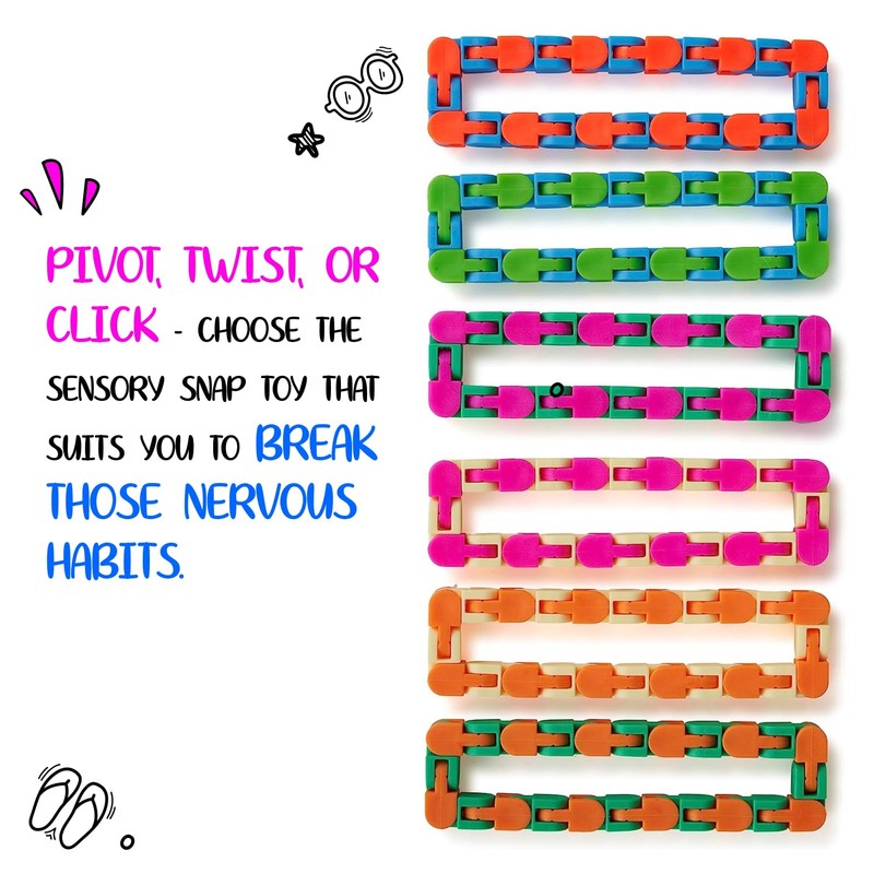 Neliblu Wacky Tracks 6 Pack Sensory Fidget Toys Snap and