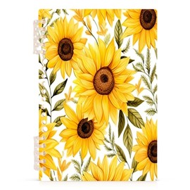 Kigai Vintage Sunflower Spiral Notebook 8.3" x 5.7" Plastic Hardcover Journal College Ruled Paper Office Business Supplies, 30 Sheets/60 Lined Pages, 1 Pack