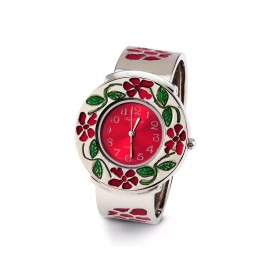 Da Vinci Ladies Red Silver Tone Flower Quartz Bracelet Watch-d2581sil