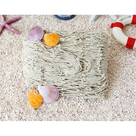 Decorative Fishing Net Wall Decor with Seashells Nautical Style Wall Hangings Ornament for Beach Coastal Theme (Beige)