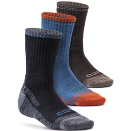 CQR Pack of 3 Men and Women Moisture Wicking Hiking Socks, Outdoor Sports Trekking Crew Socks, Mid Calf Cushioned Socks Heavy Wool 3pairs(tzs78) - Charcoal/Blue&Orange/Wood Large