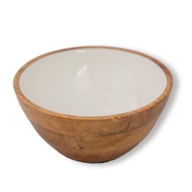 Jeanne Fitz Wooden Bowl, 9.5" - Real Wood with White Interior, Medium Fruit Bowls for Kitchen Counter, Salad, Pasta, Candy Holder, Sauce, Decorative Serving Dishes, Hosting Essentials for Entertaining