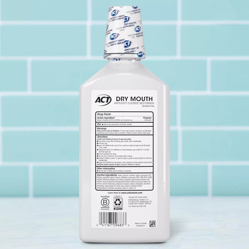 ACT Dry Mouth Anticavity Zero Alcohol Fluoride Mouthwash, 33.8 fl.