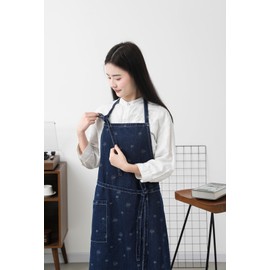 Pincy Cotton Denim Apron, Unisex Adjustable Bib Apron with Pockets for Cooking Kitchens (TH-Blue)