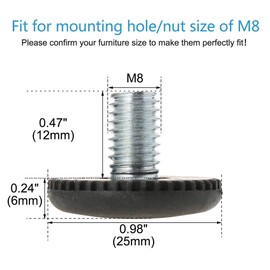 uxcell M8 x 12 x 25mm Leveling Feet Adjustable Leveler Floor Protector for Home Apartment Desk Table Leg 16 Pack