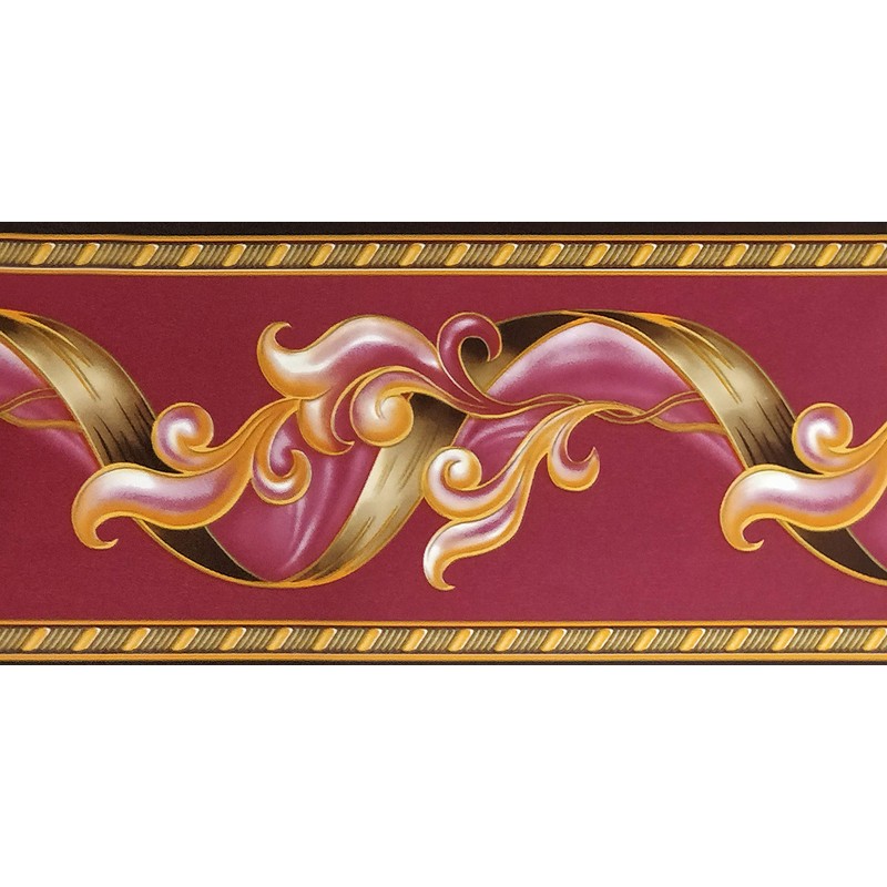 Dundee Deco Abstract Damask Scrolls Magenta Burgundy Retro Wallpaper Roll