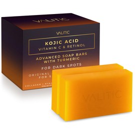VALITIC Barras de Jabón de Ácido Kójico, Vitamina C y Retinol con Cúrcuma para Manchas Oscuras - Complejo Japonés Original Infundido con Colágeno, Ácido Hialurónico y Vitamina E (Paquete de 2)