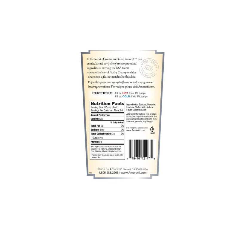 Amoretti Premium Syrup, Crema Di Irish Cream, 25.4 Ounce