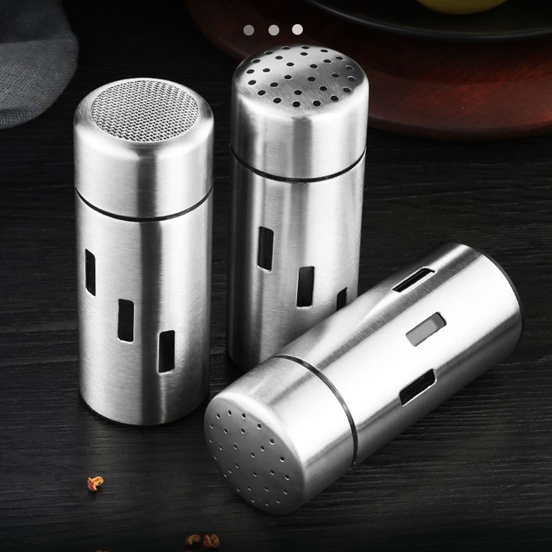 3Pcs Salt and Pepper Shakers Set Stainless Steel 3 Sizes