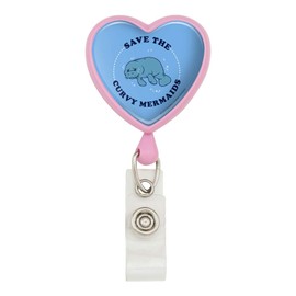 Save The Curvy Mermaids Manatee Funny Humor Heart Lanyard Retractable Reel Badge ID Card Holder