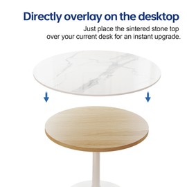 ZL ZELing Round Sintered Stone Table Top 18.8",Replacement Table Top for Indoor & Outdoor - Heat/Scratch Resistant Waterproof Ceramic DIY Desktop,Patio/Balcony/Bistro/Café & Dining Room (White)
