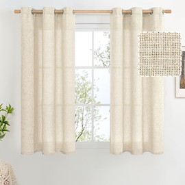 BGment Short Linen Curtains for Kitchen 40 Inch Long 2 Panels, Thick Privacy Light Filtering Window Curtains for Bedroom Basement, Grommet Burlap Cafe Curtains for Small Window, 42 Wide, Natural