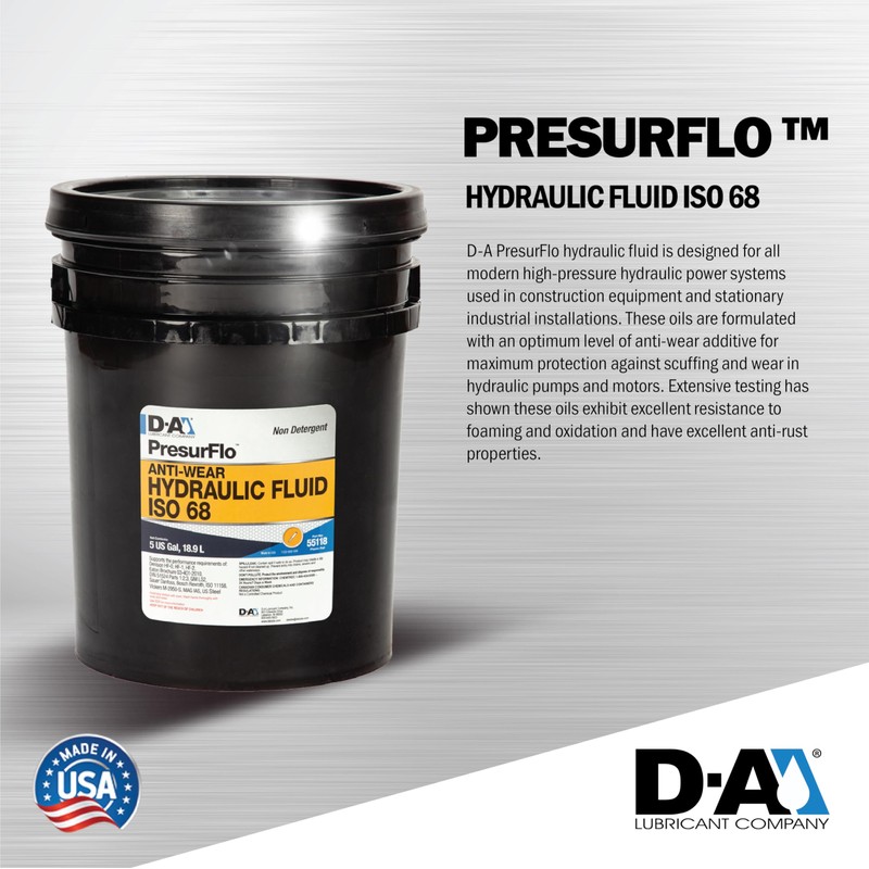 D-A LUBRICANT COMPANY 55118, Presurflo Hydraulic Fluid ISO 68, 5