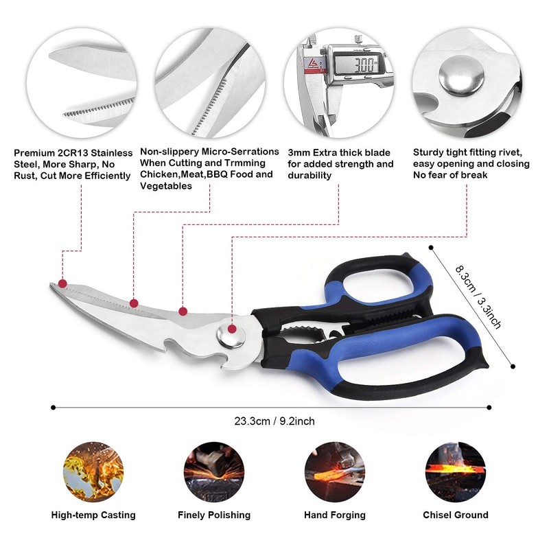 Heavy Duty Kitchen Shears with Unique Curve Blade, No Rust