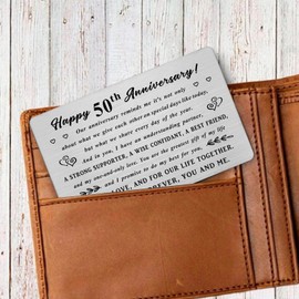 50th Anniversary Card, 50th Wedding Anniversary Husband Wife Gifts, Steel Engraved 50 Year Anniversay Wallet Card, 50 Yr Anniversary Romantic Gifts for Him Her