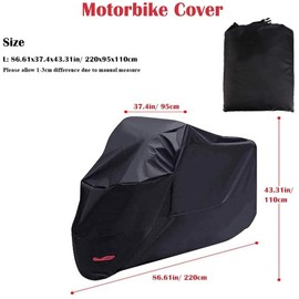 Motor Bike Cover, H HOME-MART Motorcycle Cover Waterproof Outdoor, Fits up to 87"/220cm, Motorbike Cover Oxford with Lock Holes, PU Coating, Elastic Hems and Storm Straps Motorcycle Scooter Cover- L