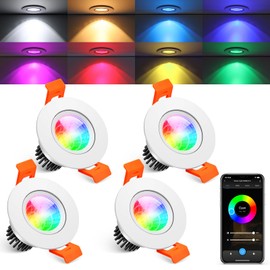2 Inch Smart Recessed Lighting, 5W RGB WiFi LED Downlight, Dimmable RGB Color Changing & CCT 2700K–6500K, Compatible with Alexa & Google Home, 120V Round Recessed Ceiling Light with Driver (4 Pack)