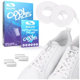 SULPO Flat Shoelaces without Tying - Colourful Quick Release - Elastic Shoe Laces - Rubber - Shoelaces - Laces for Children and Adults, White, Unit size