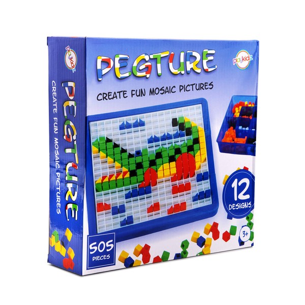 Playkidz: Pegture Set with 505 Larger Pieces + 12 Design Cards. Mosaic Puzzle Toy Set, Creative Skills Development, Educational Learning Toys for Kid. Great Gift for Boys & Girls.