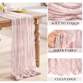 3 Pack Dusty Pink Cheesecloth Table Runner 10FT Gauze Fabric Pink Table Runner Rustic Sheer Cheese Cloth Runners for Wedding Bridal Shower Thanksgiving Party Summer Boho Table Decor