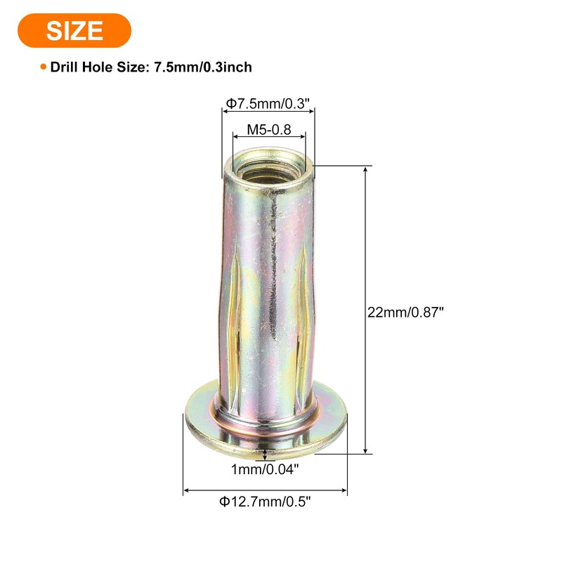 uxcell 50Pcs Multi-Grip Rivet Nut, M5 Flat Head Carbon Steel