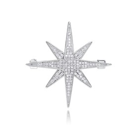 Rhinestone Star Brooch Pin for Women Girls Men Fashion Dainty Crystal CZ Silver Lapel Pins Dress Suit Bouquet Accessories Jewellery Christmas Winter Holiday Wedding Decor Unisex Gifts, Sterling