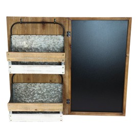 Rustic Western Farmhouse Large 23" High Wooden Chalkboard Panel with 2 Galvanized Metal Letter Mail Magazine Sorter Pocket Organizer Hinged Wall Mounted Rack Kitchen Mudroom Entrance