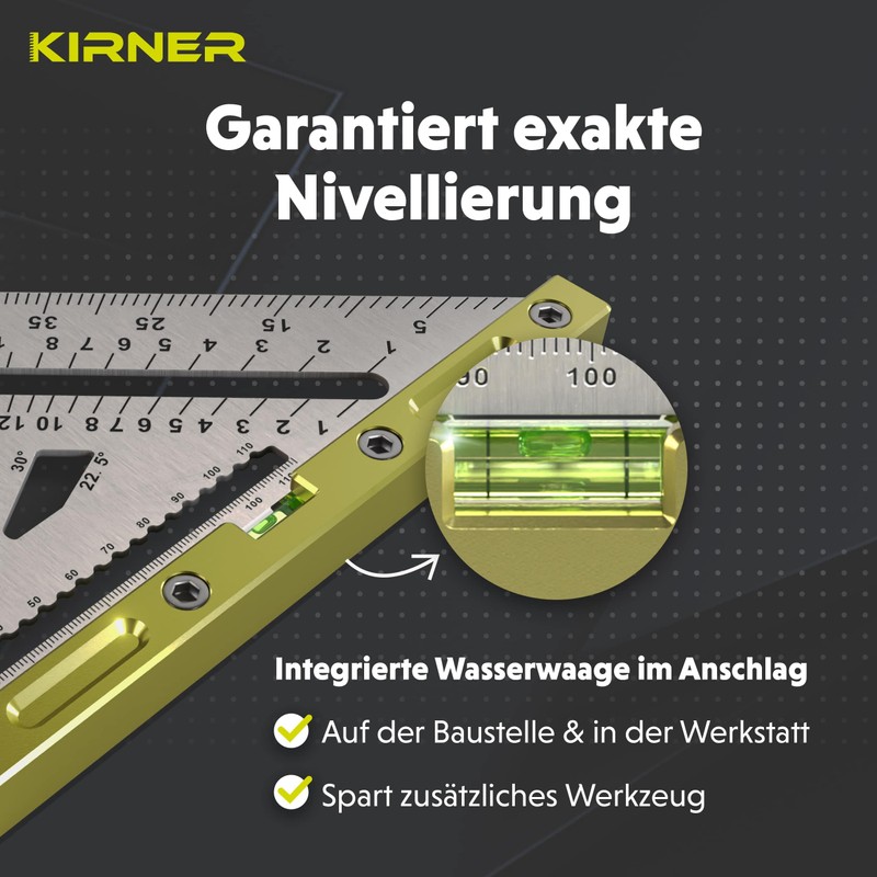KIRNER Carpenter's Square 180 mm - Precise Stainless Steel Metal