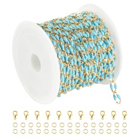 YOUBEIYEE Gold Plated Brass Chains for Necklace DIY Jewelry Supplies, 2 Meters Light Blue Oil Drip Cable Bulk Chain Jewelry Making Supplies Findings