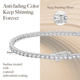 KRKCLIFE Tennis Bracelet 925 Sterling Silver 2/3/4mm, 14K Gold Bracelets for Women/White Gold Silver Brecelets, Iced Out Cubic Zirconia Classic, for Her Women Girl