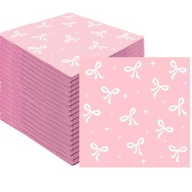 100Pcs Pink Bow Cocktail Napkins Conquette Birthday Decorations Napkins Pink Bow Dessert Napkins For Pink Bow Theme Bachelorette Bridal Baby Shower Bow Girl Birthday Party Decor (Pink)