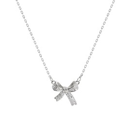 CJIAYUJEW Bow Necklace for Women Gold Silver Bow Necklaces Fashion Bow Pendant Bow Gift for Women (silver)