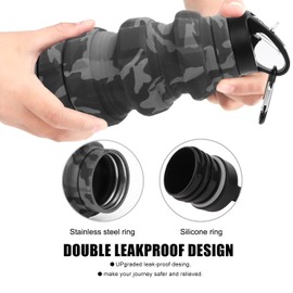 QiCheng&LYS Collapsible Water Bottle Sports Bottle 19.5OZ/580ml Travel Water Bottle for Men Women kids. BPA Free Food Grade Silicone. (Dark gray camouflage cup)
