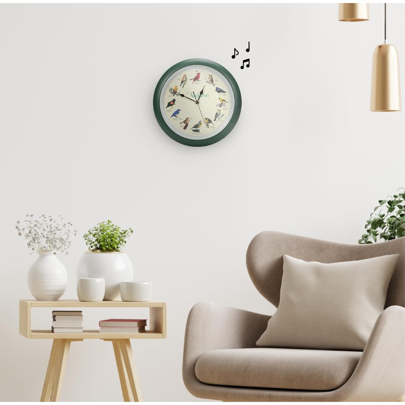 Mark Feldstein, Audubon Singing Bird Wall Clock, 13 Inch, Green
